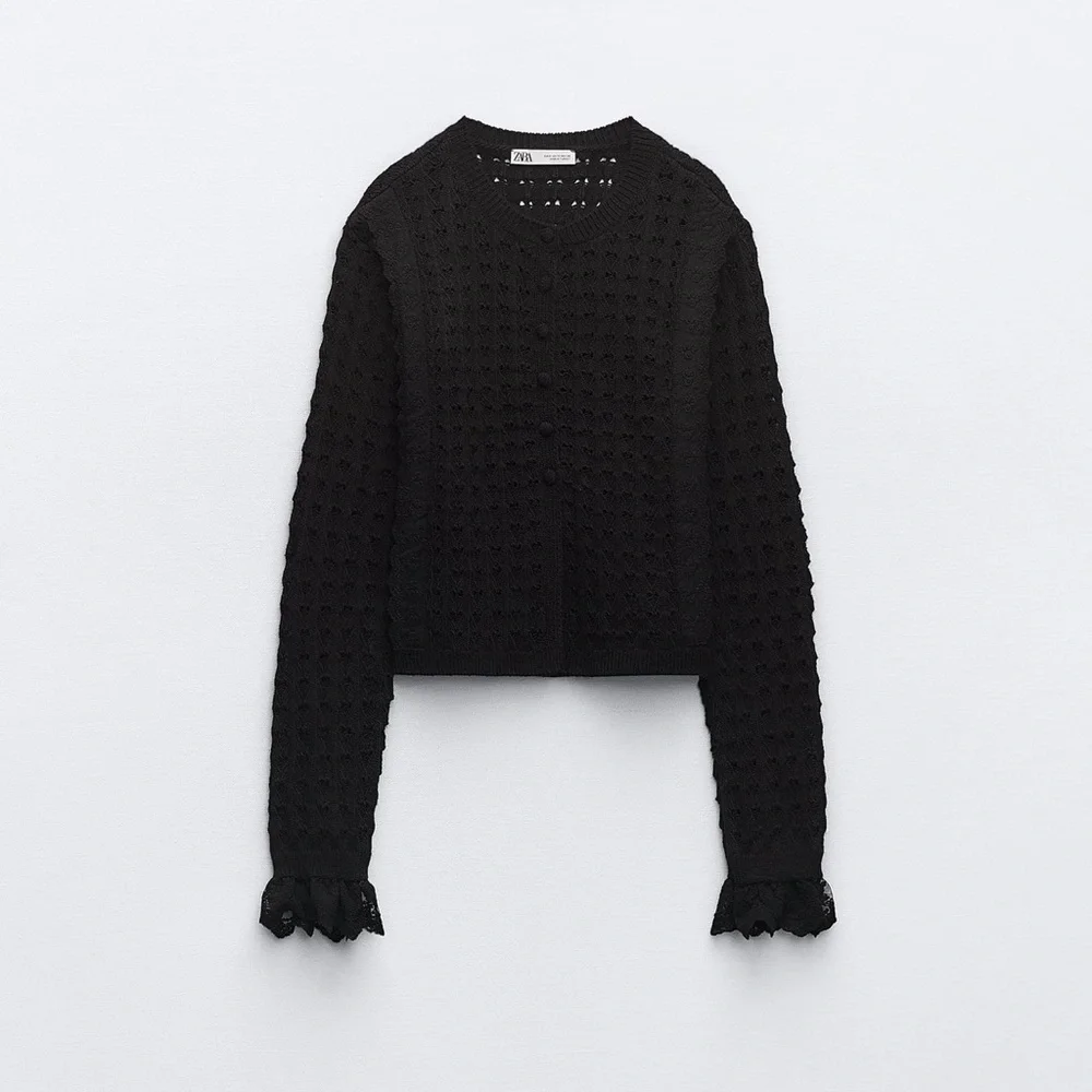 Zara knit with lace details black cardigan XS - Picture 2 of 5